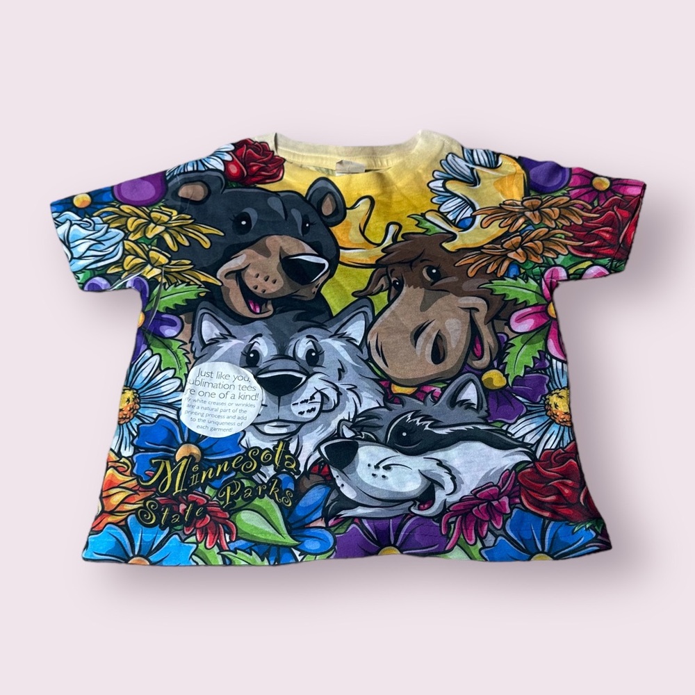 NWOT Toddler All Over Bright Graphic Print Animal Flower S/S Tee Shirt Size 3